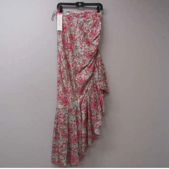 NWT Hellessy Meadon Floral maxi Skirt asymmetrical high low slit ruched - Picture 8 of 15